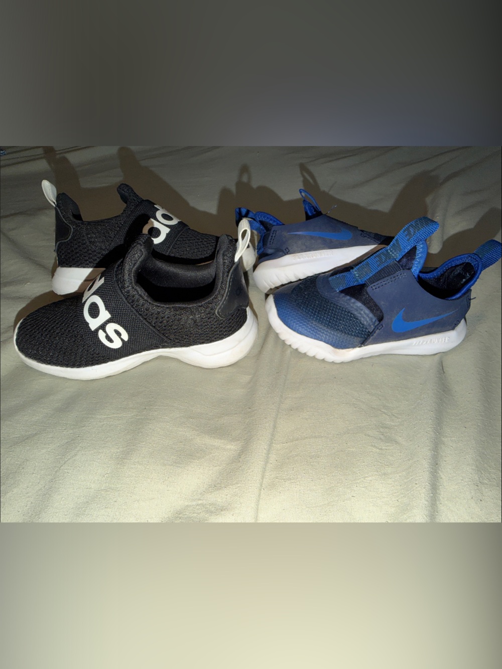 adidas Kids Black and White Slip-On Sneakers- Dark blue Nike flex shoes